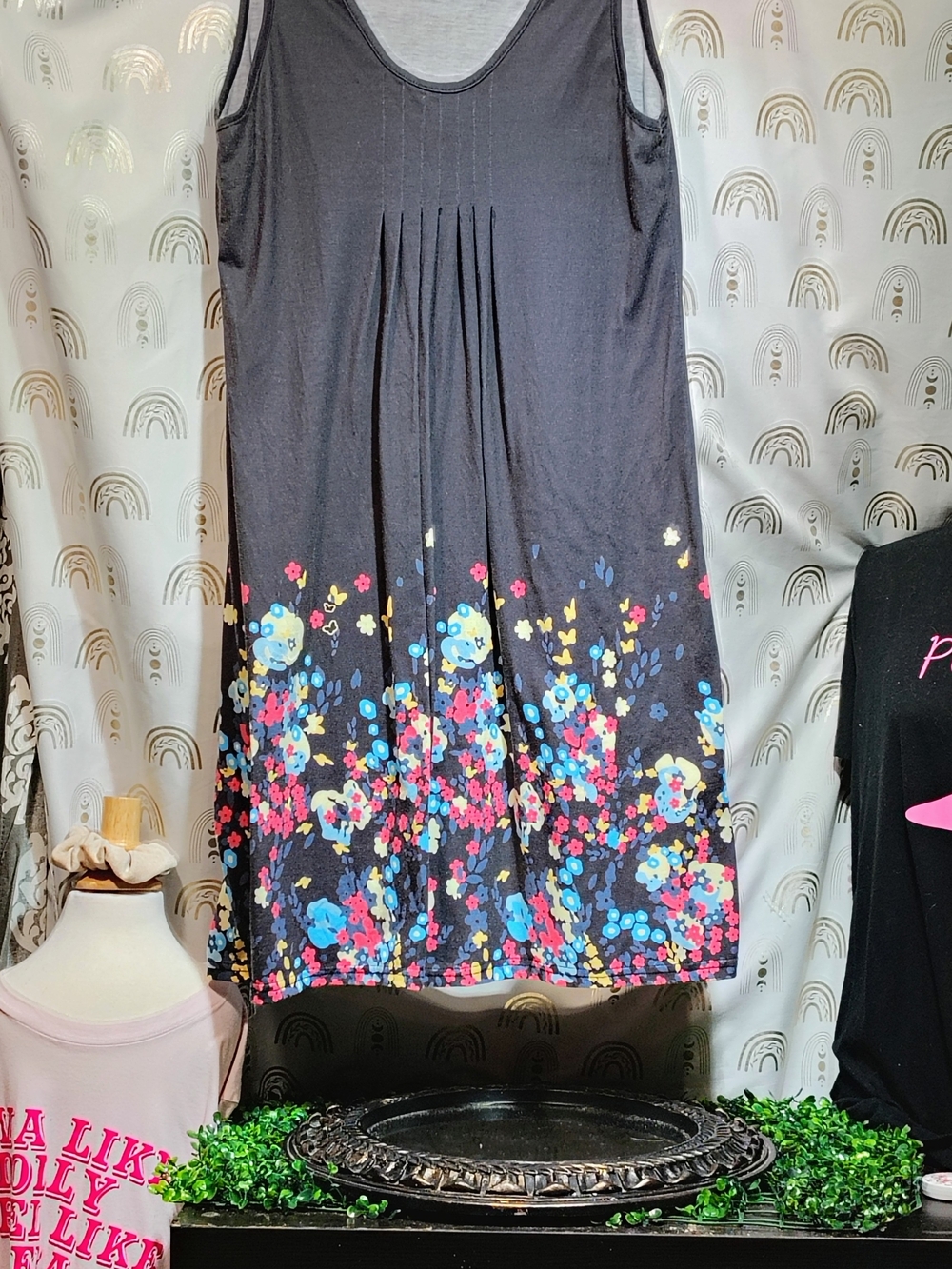 Black Floral A-Line Pleated Skirt